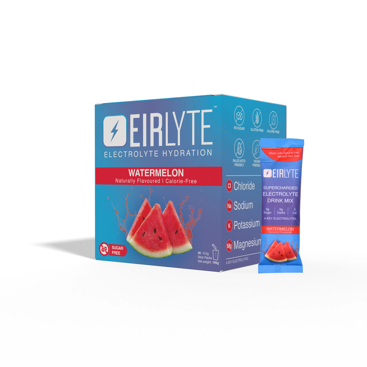 Watermelon EirLyte 30-stick electrolyte drink mix box